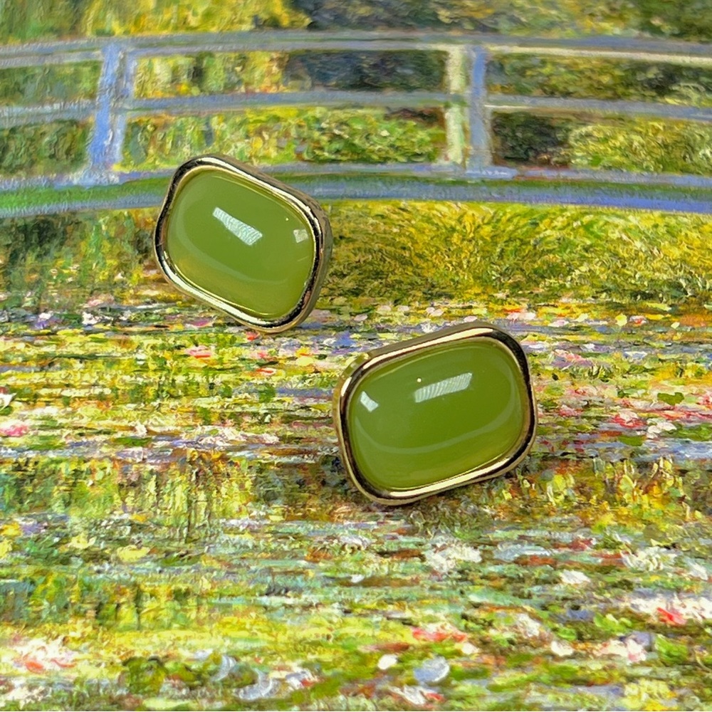 Green and Gold Stud Earrings